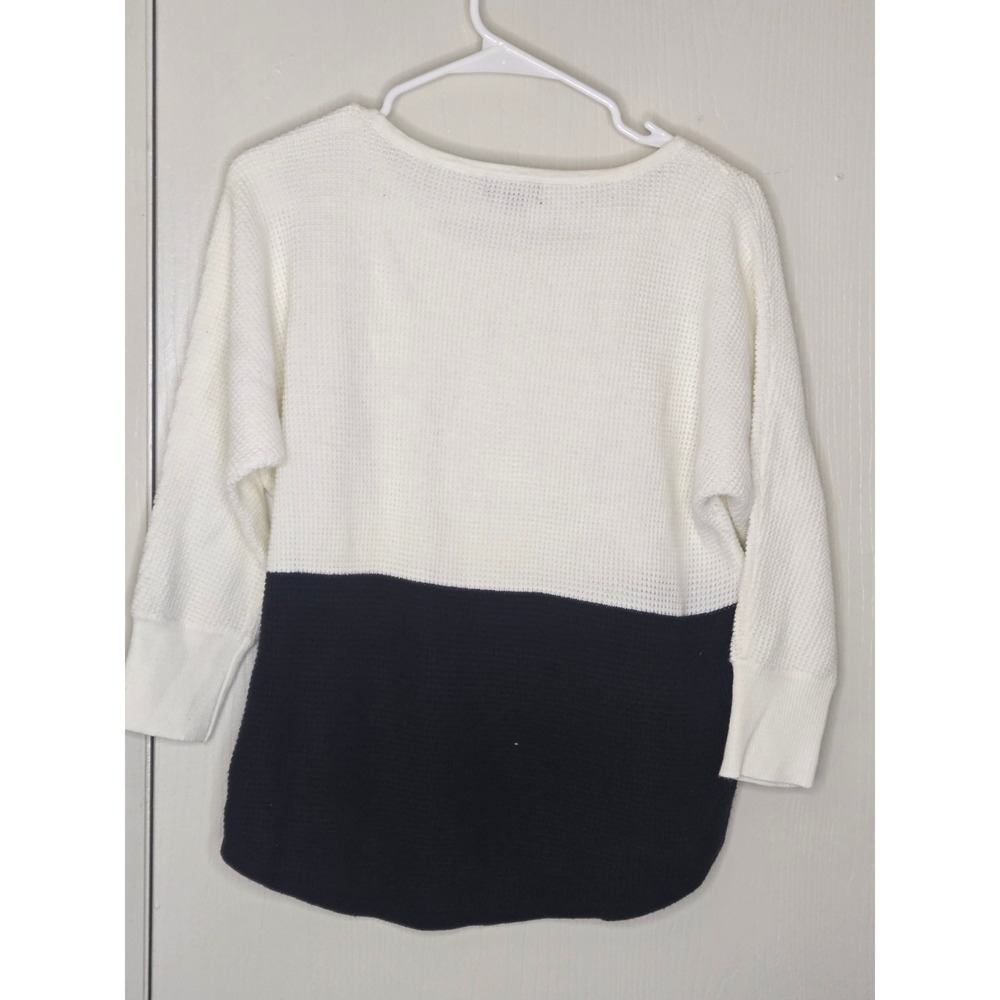 ANA A New Approach Womens Petite PM Colorblock Waffle Knit Sweater Cream Black - Picture 3 of 3